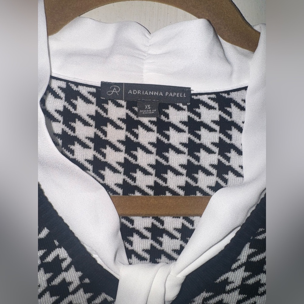 Adrianna Papell Houndstooth Blouse with Tie Neck - Picture 5 of 5